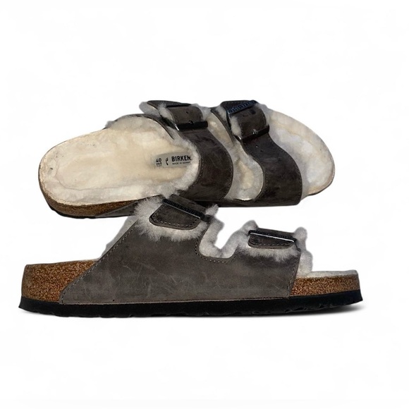 Birkenstock Arizona gray shearling cozy fur sandals size ladies 9 and men’s 7. - Picture 7 of 8